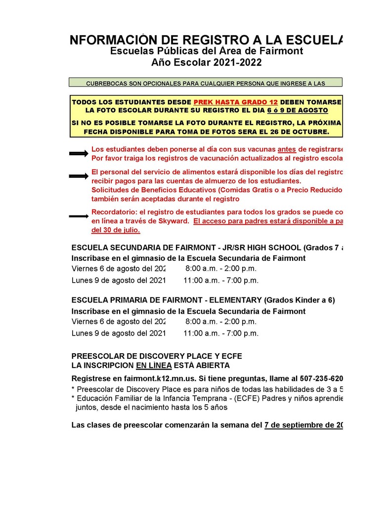 Student Registration - Spanish