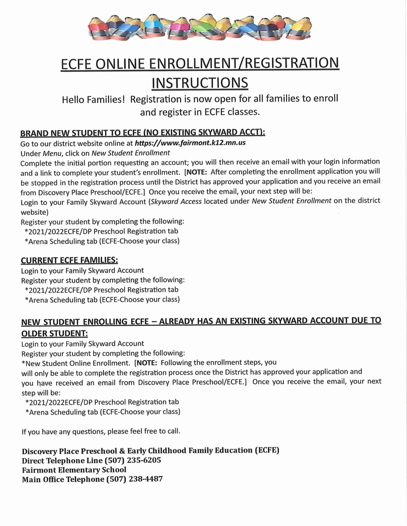 NEW ECFE Online Enroll & Reg Info