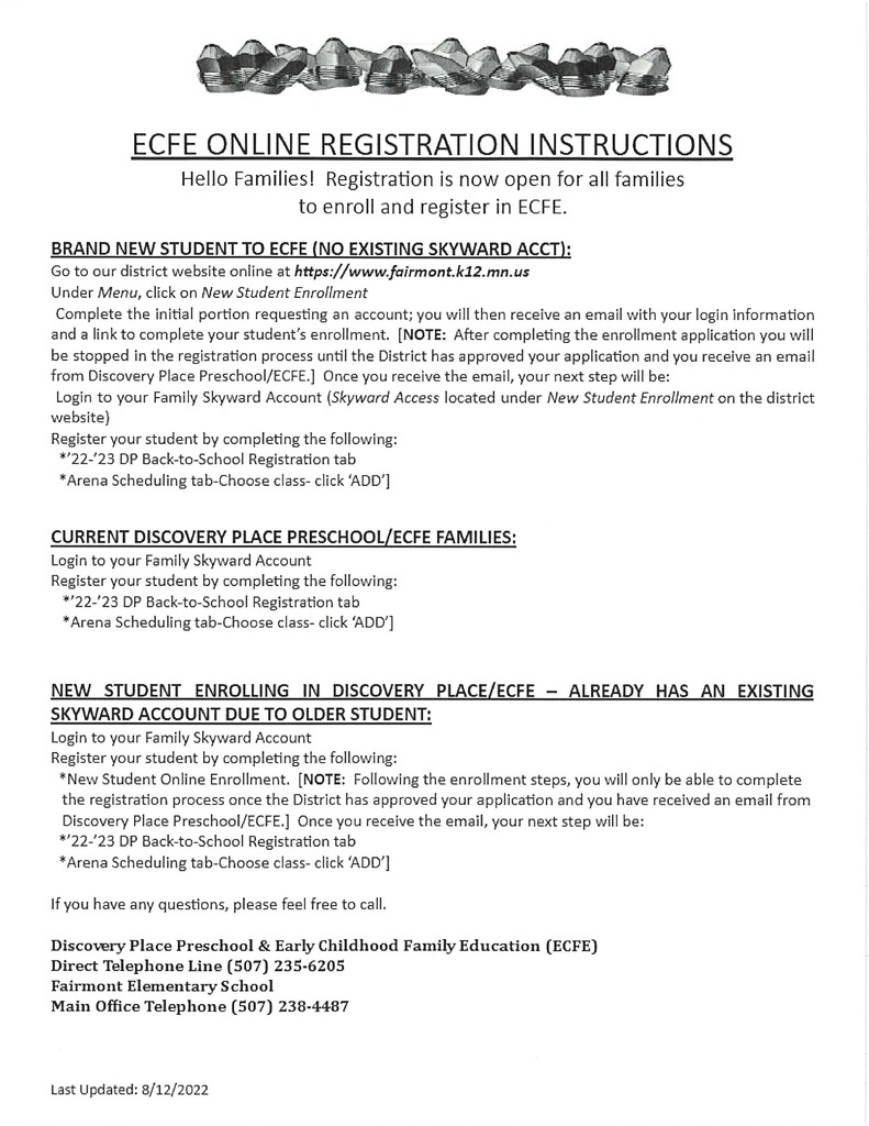 ECFE Enroll/Reg Instr